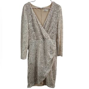 Eliza J sequins wrap long sleeve dress wedding cocktail formalwear glam size 14